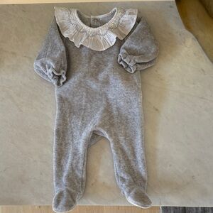 Jacadi Gray Baby Footie with White Ruffle